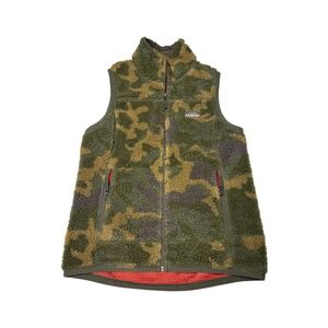 LL Bean Camo Fleece Vest Puffer Sherpa Lined Zip Pockets Medium Regular